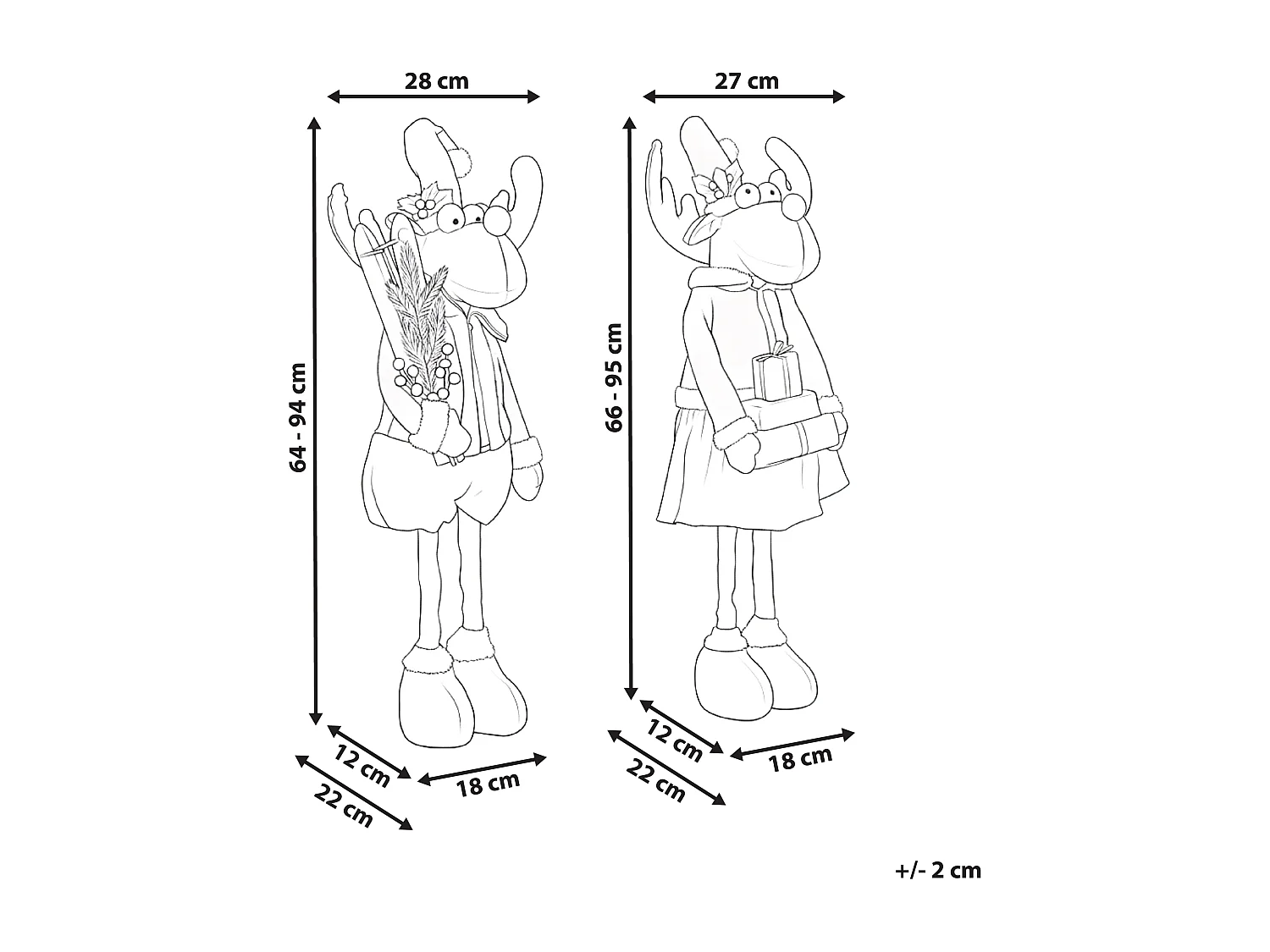 Lot de 2 décorations de Noël ULDALSANA Renne 66-95 cm Multicolore