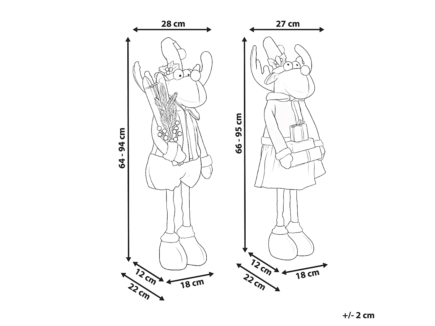 Set of 2 Christmas Decorations ULDALSANA Reindeer 66-95 cm Multicolour