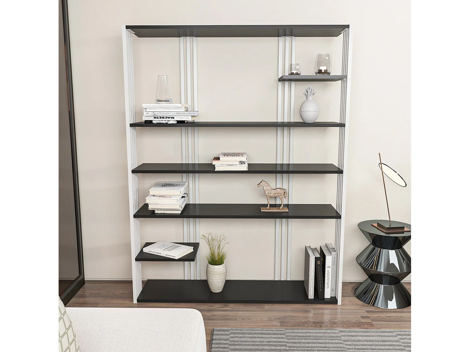 Elegantes Bücherregal, Anthrazit und Weiß, 120 x 160 x 29,6 cm | 100 % melaminbeschichtete Spanplatte, 18 mm stark | Perfekt für eine modern