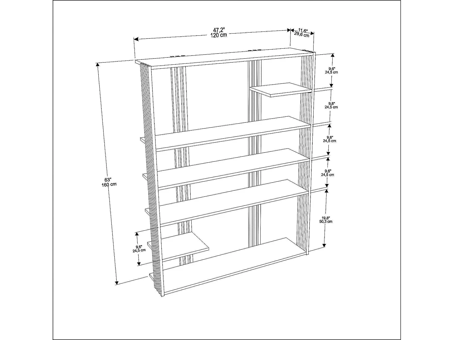Elegantes Bücherregal, Anthrazit und Weiß, 120 x 160 x 29,6 cm | 100 % melaminbeschichtete Spanplatte, 18 mm stark | Perfekt für eine modern