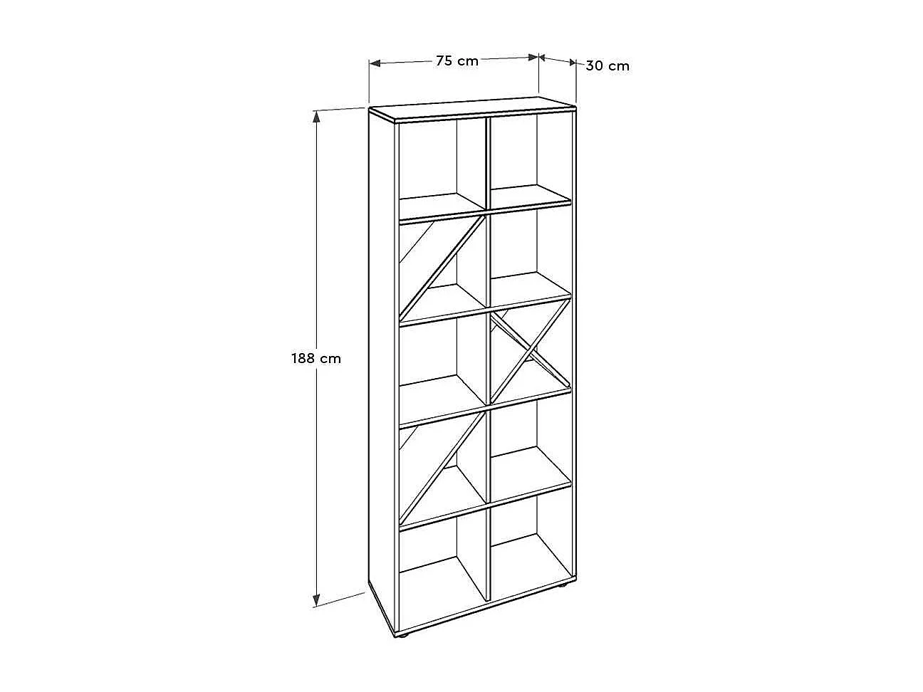 Librería – 75 cm x 188 cm x 30 cm – Blanco y Rojo – Tablero de Partículas