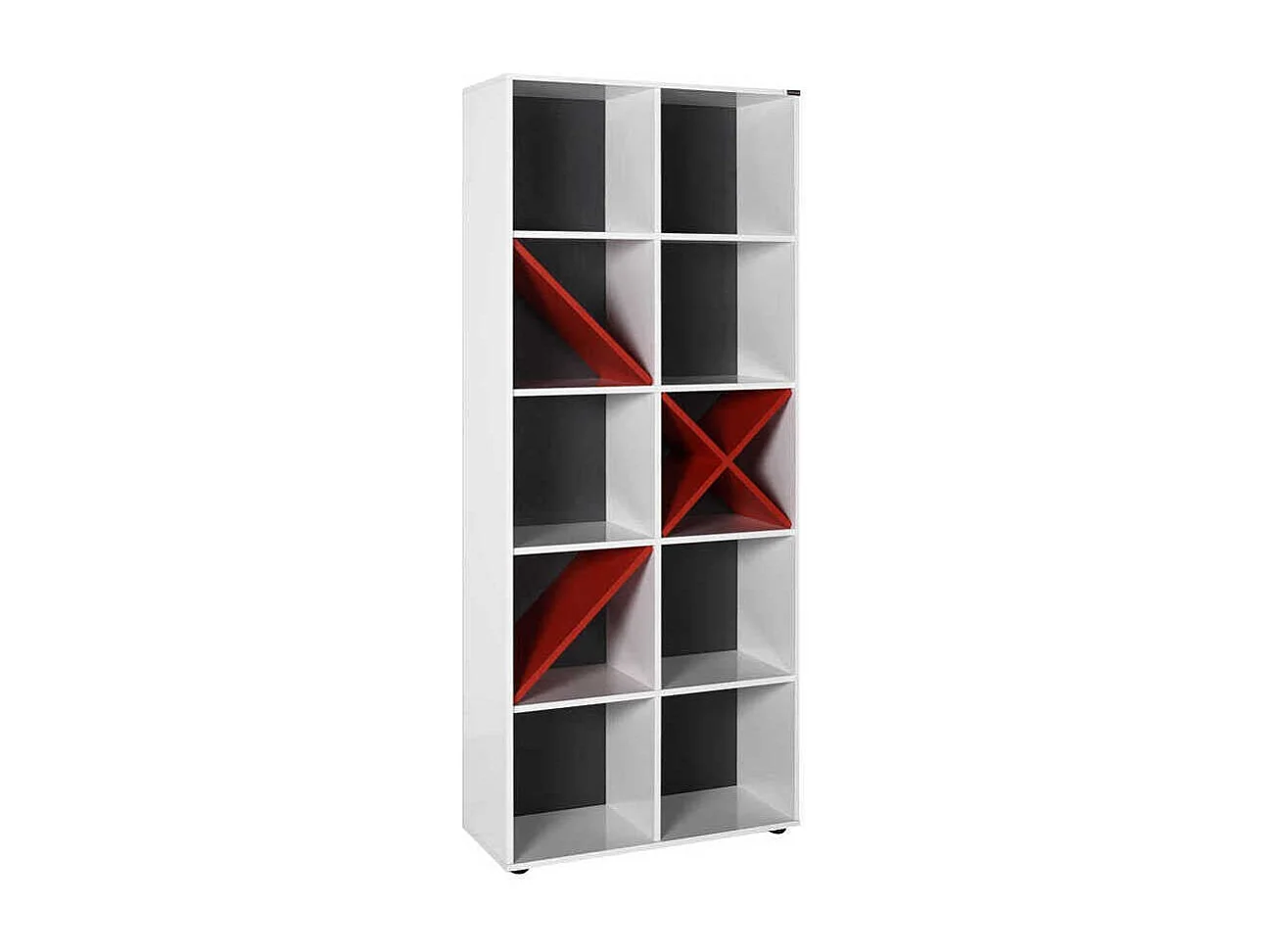 Librería – 75 cm x 188 cm x 30 cm – Blanco y Rojo – Tablero de Partículas