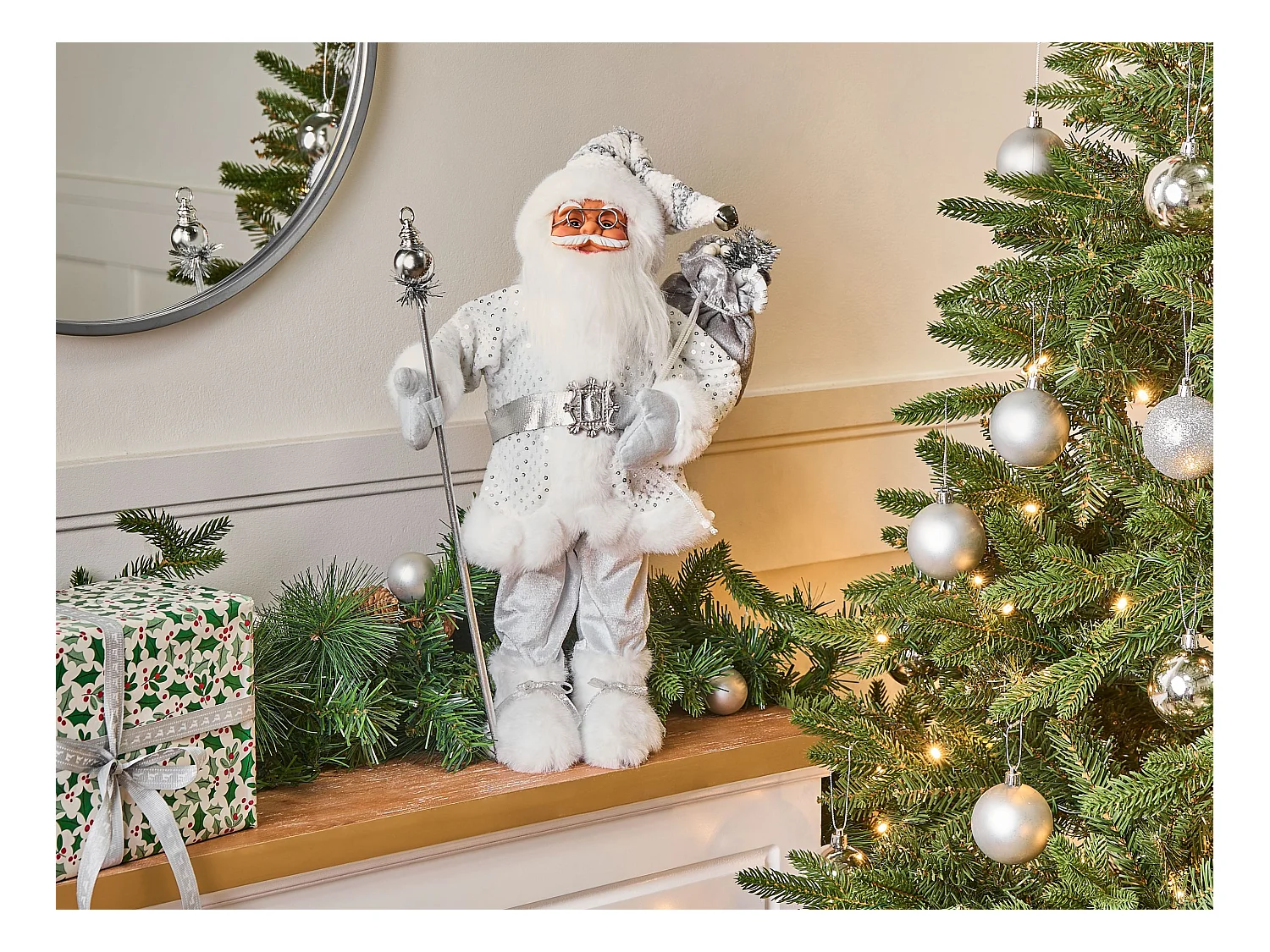 Décoration de Noël NELAUG Père Noël 48 cm Argenté