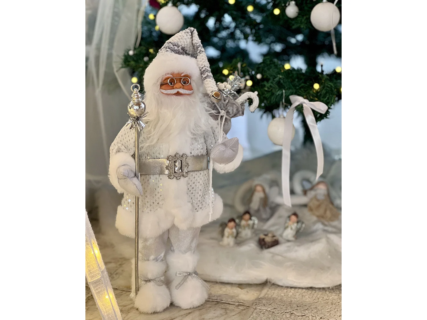 Décoration de Noël NELAUG 48 cm Père Noël Argenté