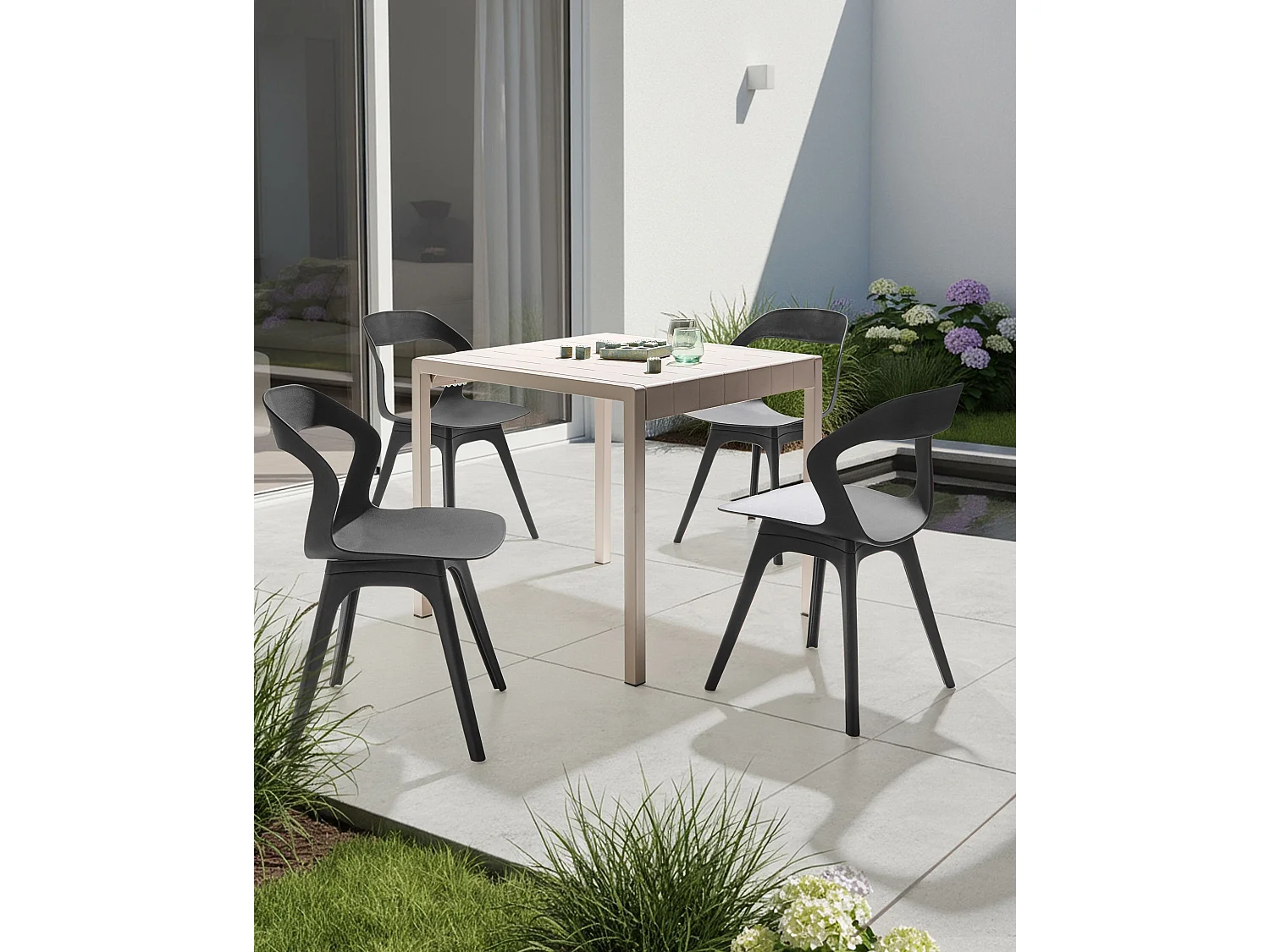 Set of 4 Garden Chairs LACHANIA Black