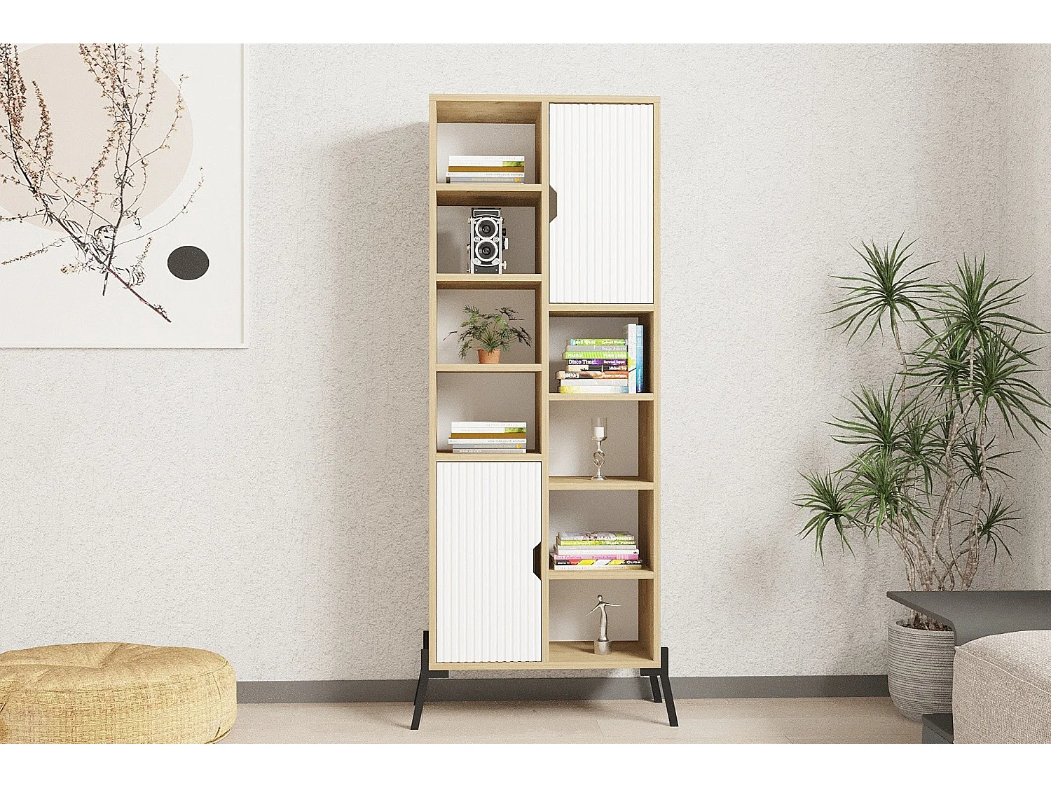 Librería – 58,6 cm x 160 cm x 30 cm – Roble Blanco y Zafiro – MDF