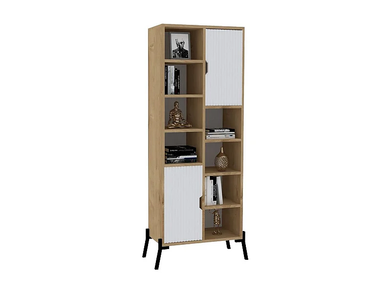 Bibliothèque 2 portes Shilvi L58,6xH160cm Chêne et Blanc