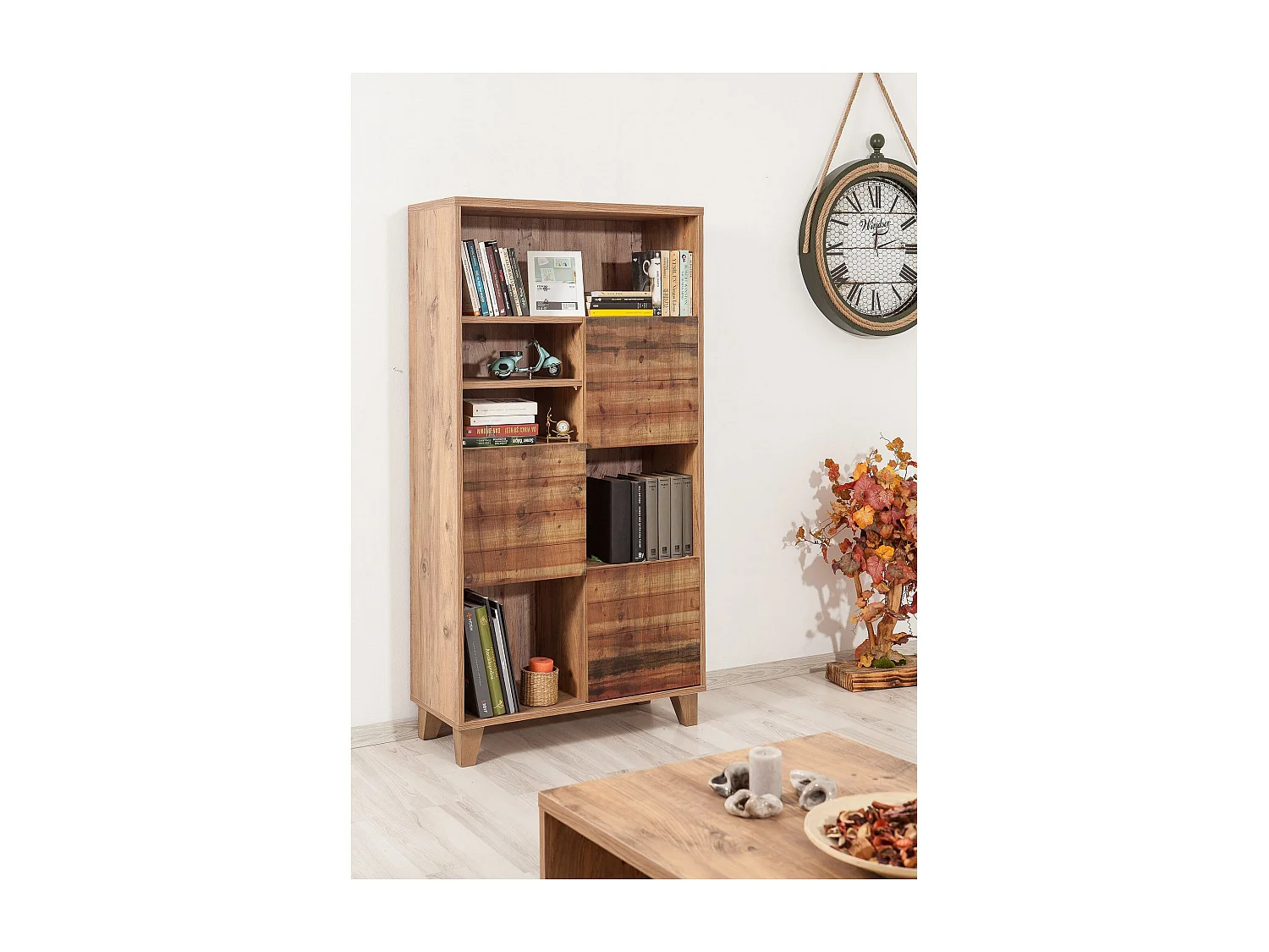 Regał na książki z sosny atlantyckiej – 80 cm x 155 cm x 36 cm – pokryty melaminą