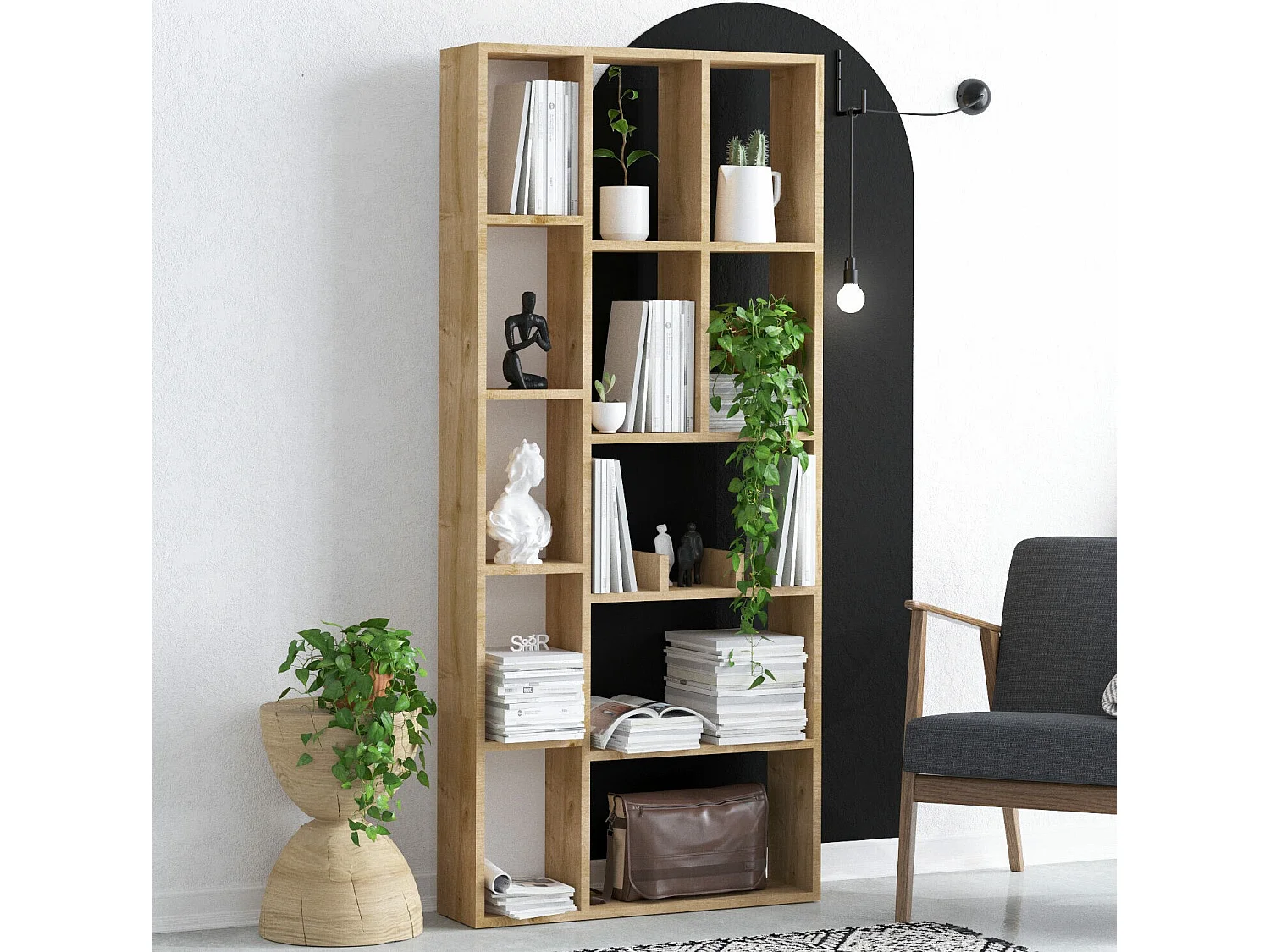 Traditionelles Bücherregal – 75 x 170 x 18 cm – Saphireiche – Melaminbeschichtete Spanplatte