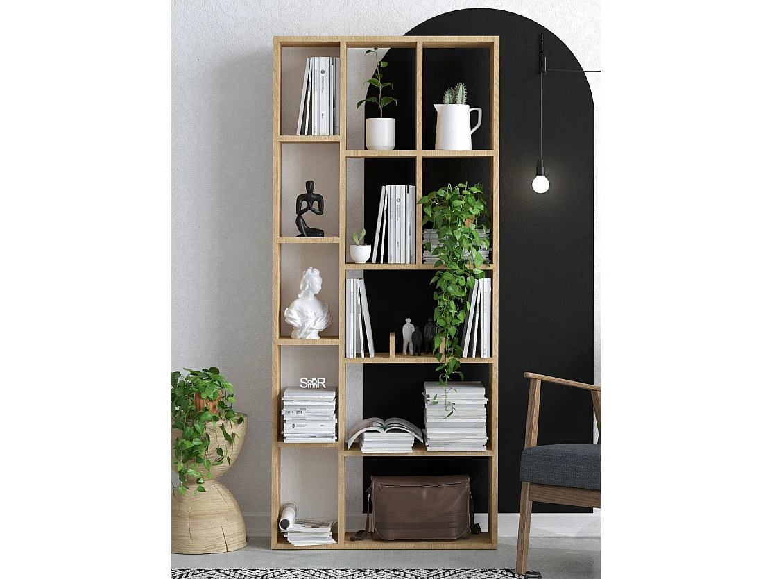 Traditionell bokhylla – 75 x 170 x 18 cm – Safirfärgad ek – Melaminbelagd spånskiva