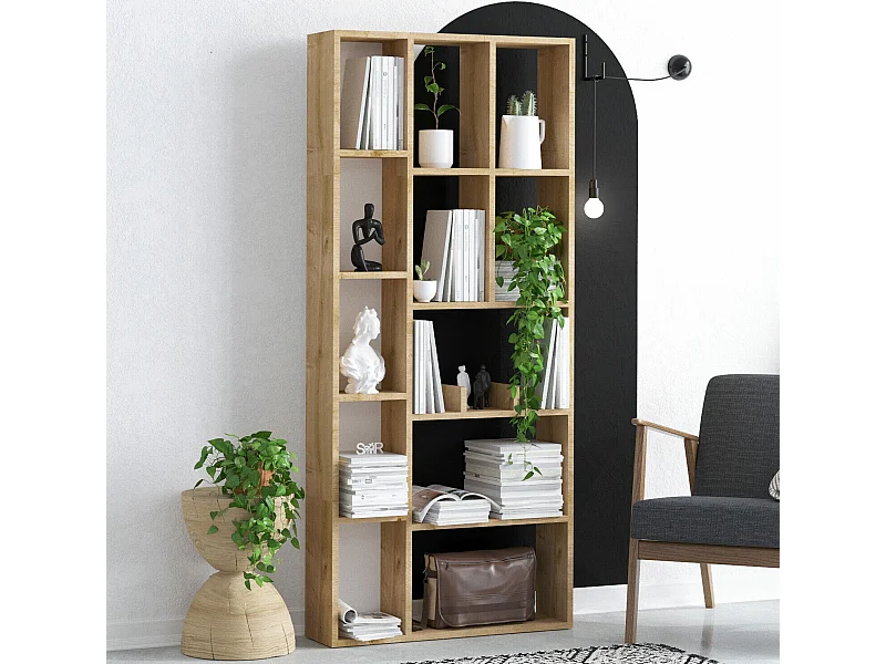 Bibliothèque traditionnelle – 75 x 170 x 18 cm – Chêne saphir – Panneaux de particules mélaminés