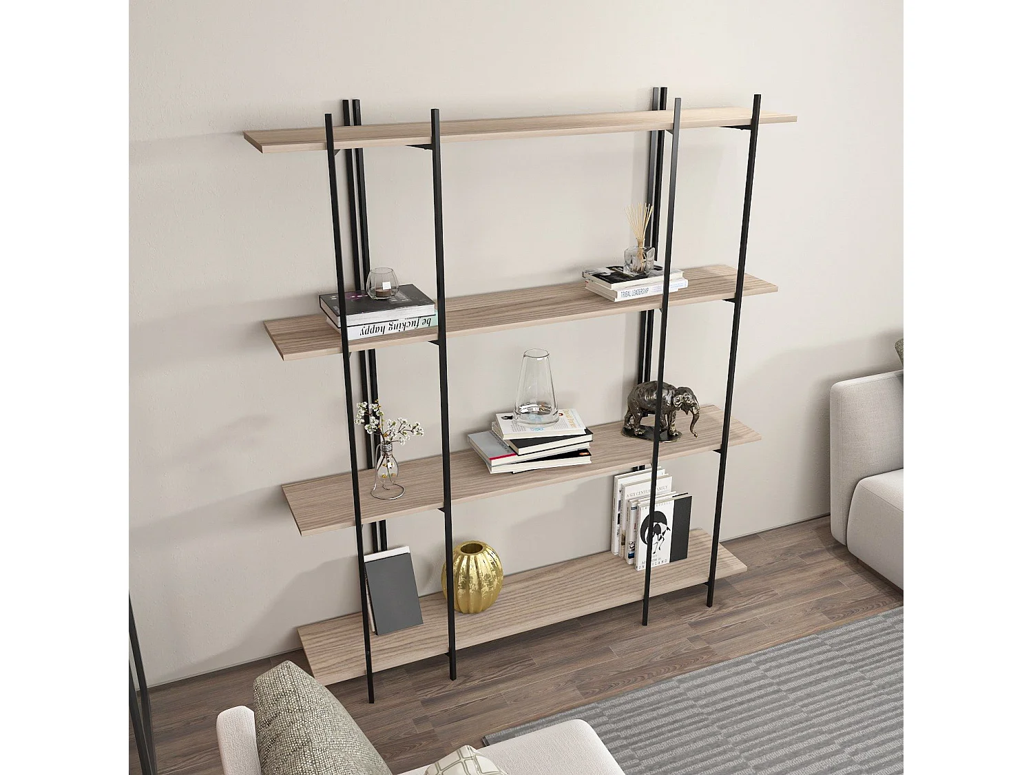 Elegante boekenkast van eikenhout en zwart, 160 x 180 x 29,6 cm | 100% melamine-gecoate spaanplaat, 18 mm dik | Perfect voor moderne woning-