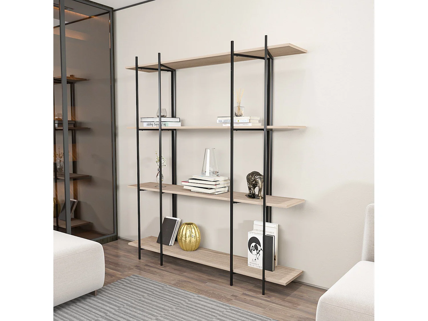 Elegante boekenkast van eikenhout en zwart, 160 x 180 x 29,6 cm | 100% melamine-gecoate spaanplaat, 18 mm dik | Perfect voor moderne woning-