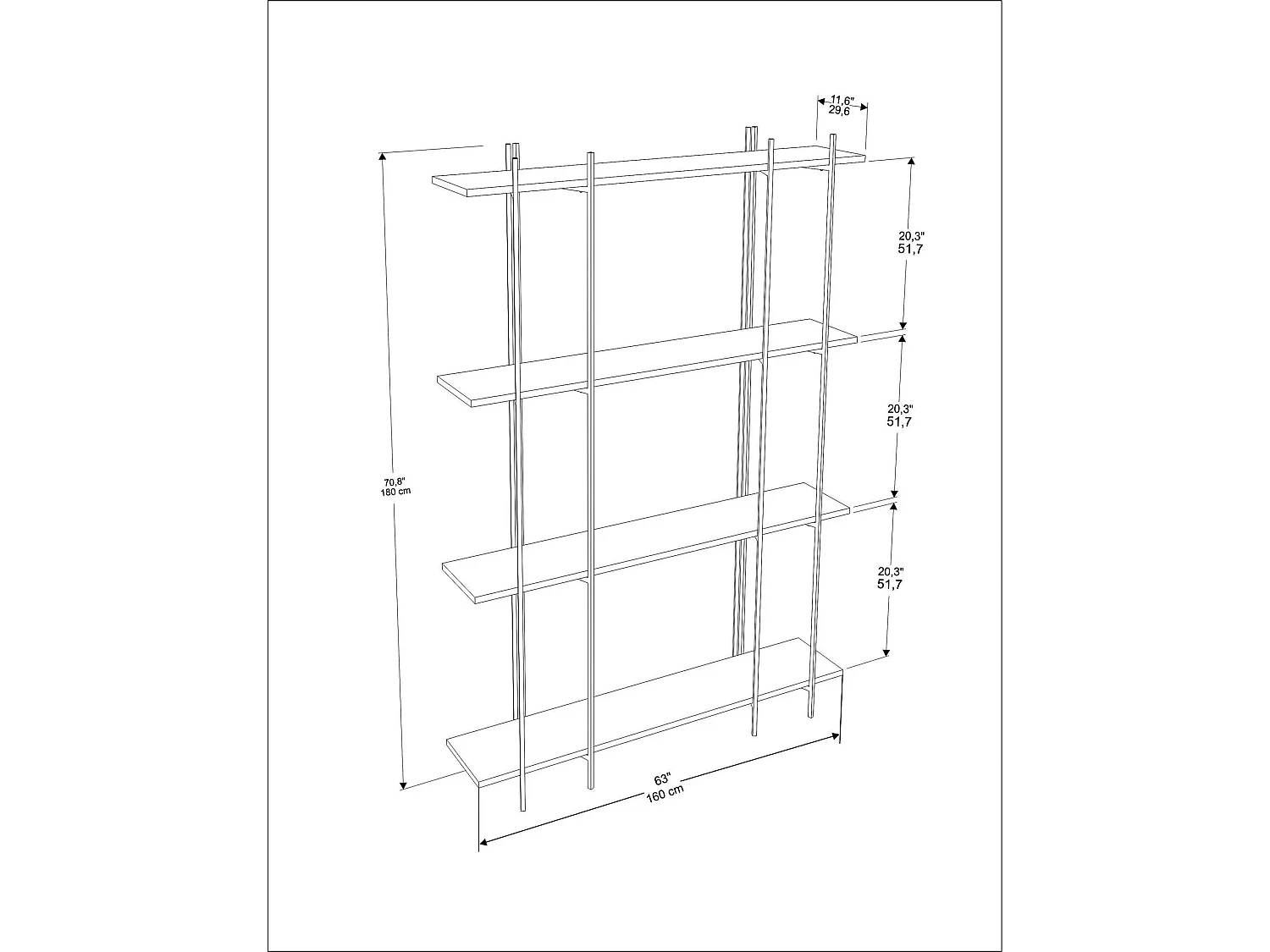 Elegante boekenkast van eikenhout en zwart, 160 x 180 x 29,6 cm | 100% melamine-gecoate spaanplaat, 18 mm dik | Perfect voor moderne woning-