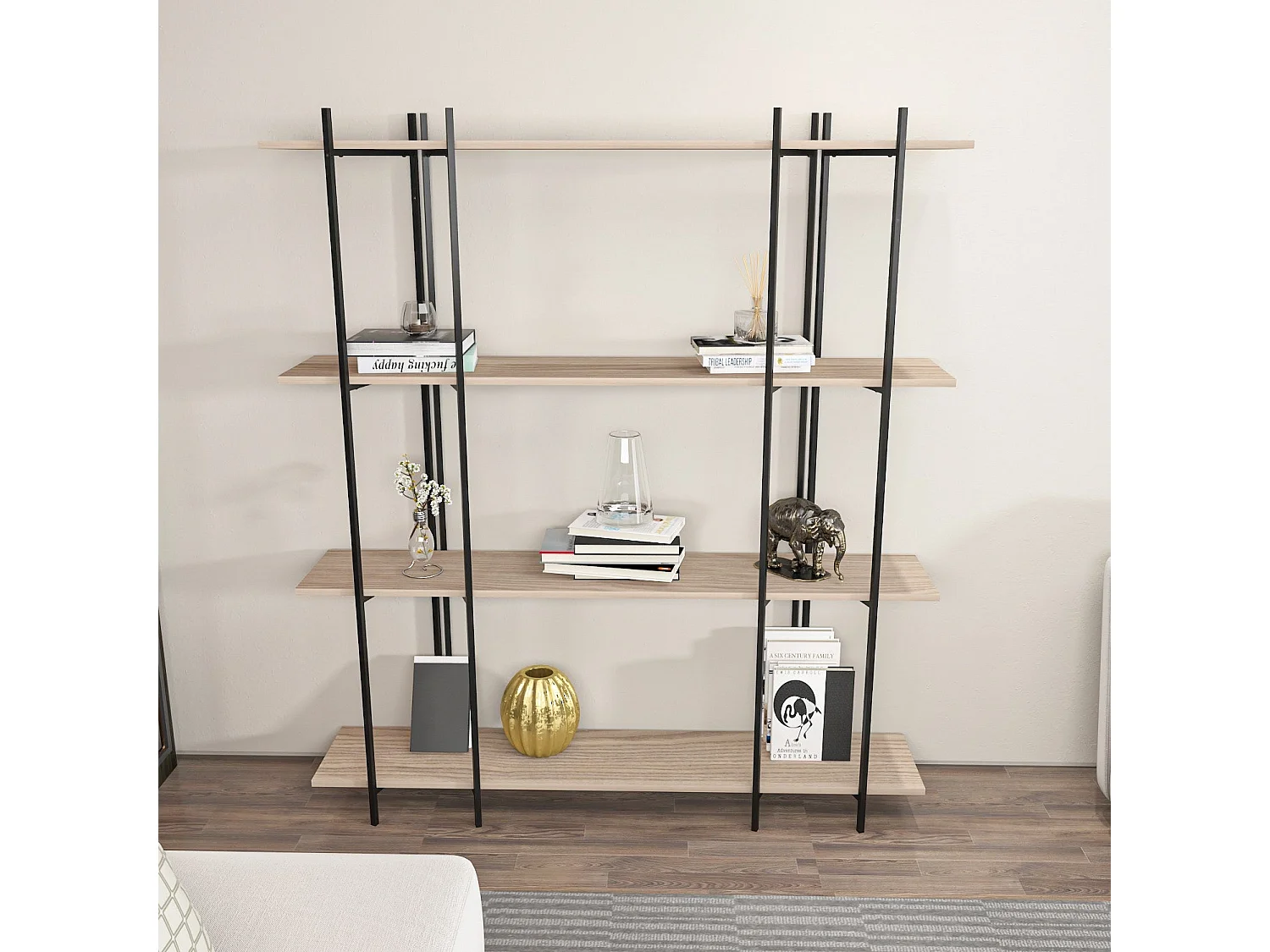 Elegante boekenkast van eikenhout en zwart, 160 x 180 x 29,6 cm | 100% melamine-gecoate spaanplaat, 18 mm dik | Perfect voor moderne woning-