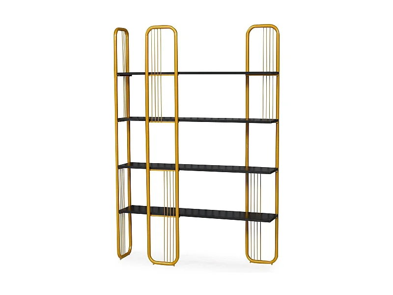 Etagères bibliothèque Arnal L125xH180cm Bois Noir et Métal Or