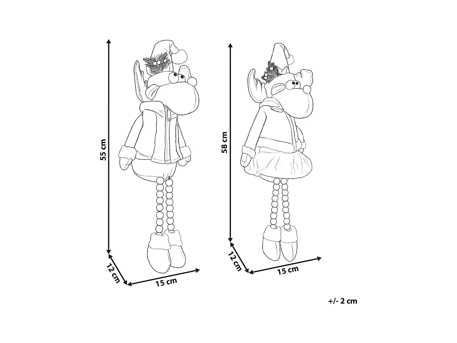 Lot de 2 décorations de Noël GEITSJOEN Renne 55/58 cm Multicolore
