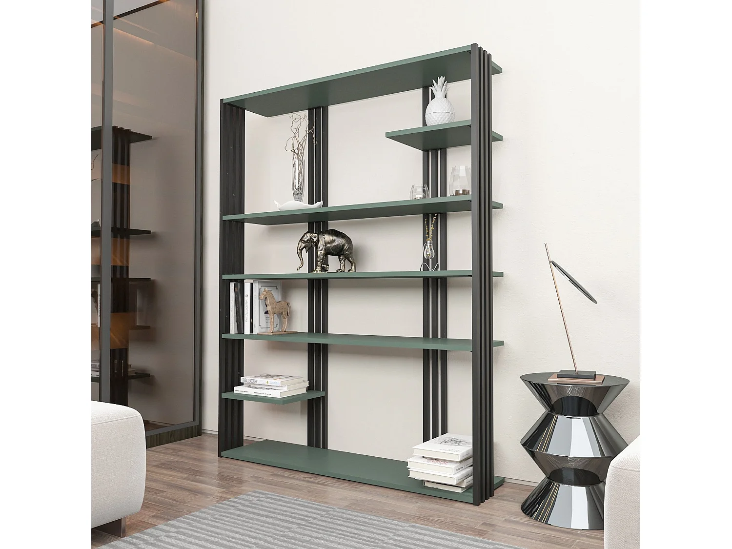 Étagère bibliothèque Mayson L120cm Noir et Vert