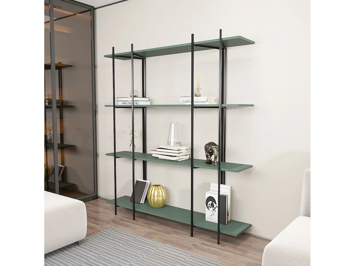 Estantería – 160 cm x 180 cm x 29,6 cm – verde y negra – tablero de partículas recubierto de melamina