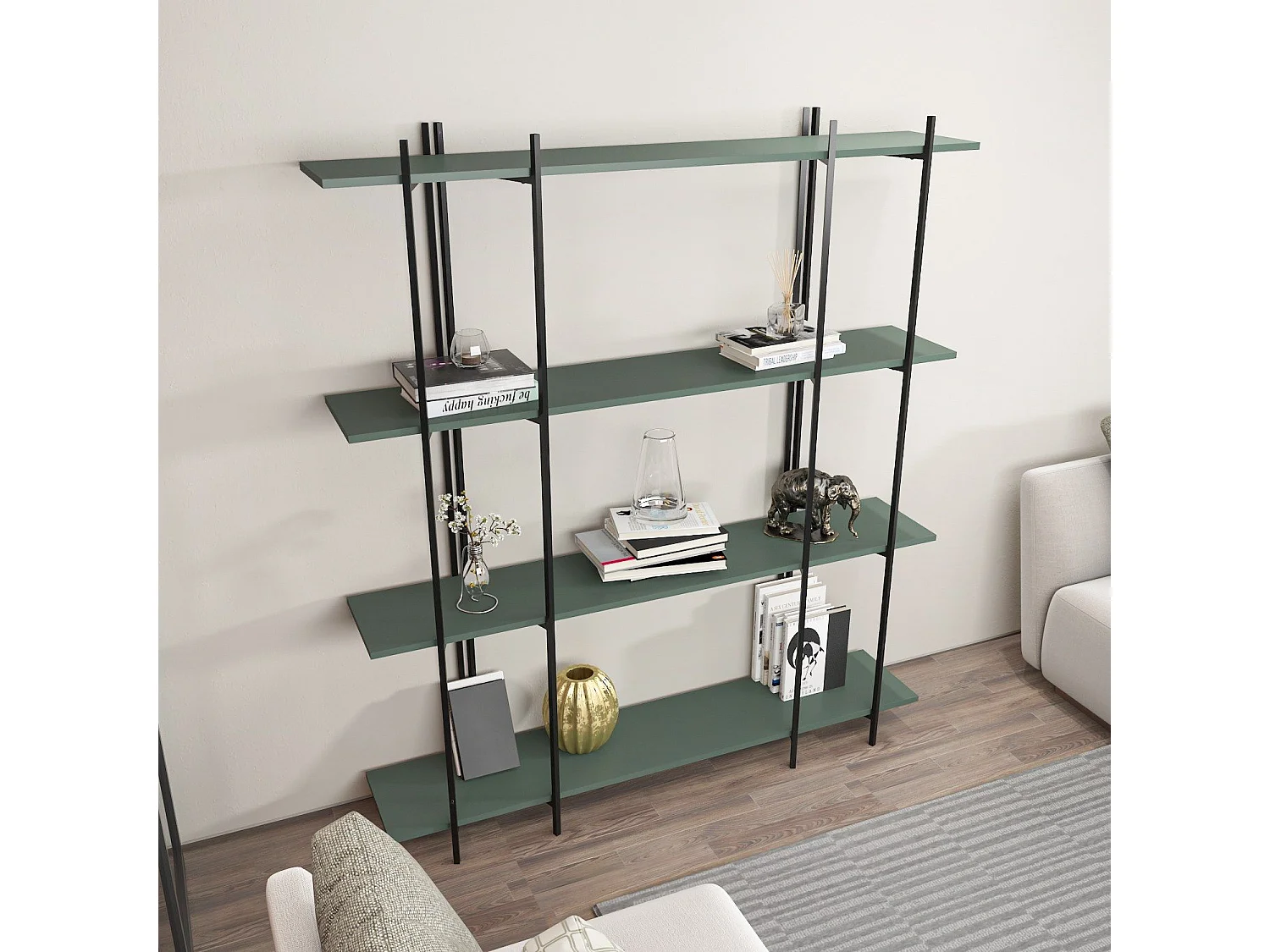 Estantería – 160 cm x 180 cm x 29,6 cm – verde y negra – tablero de partículas recubierto de melamina