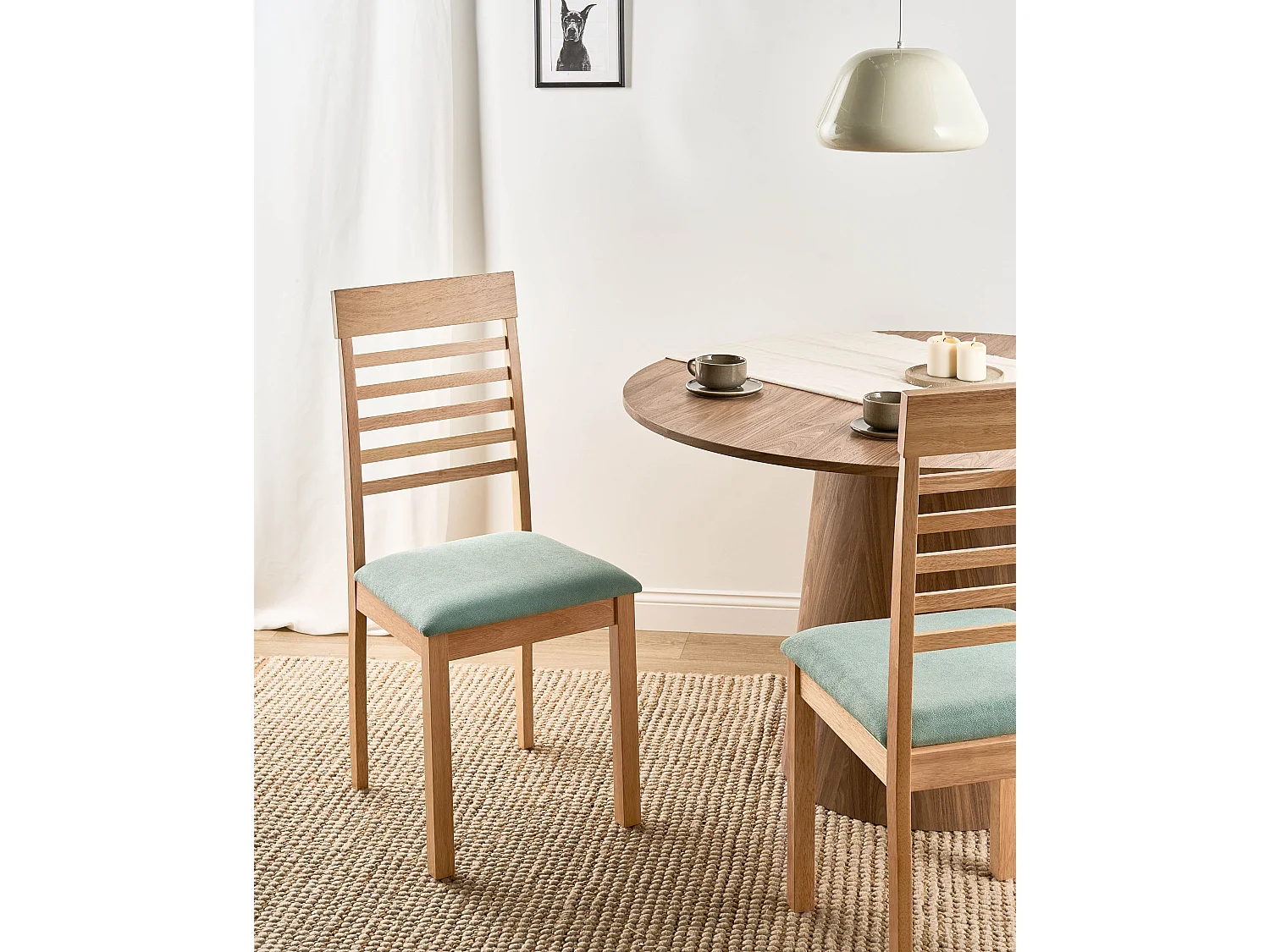 Lot de 2 chaises de salle à manger ORTLEY Bois Marron clair/menthe