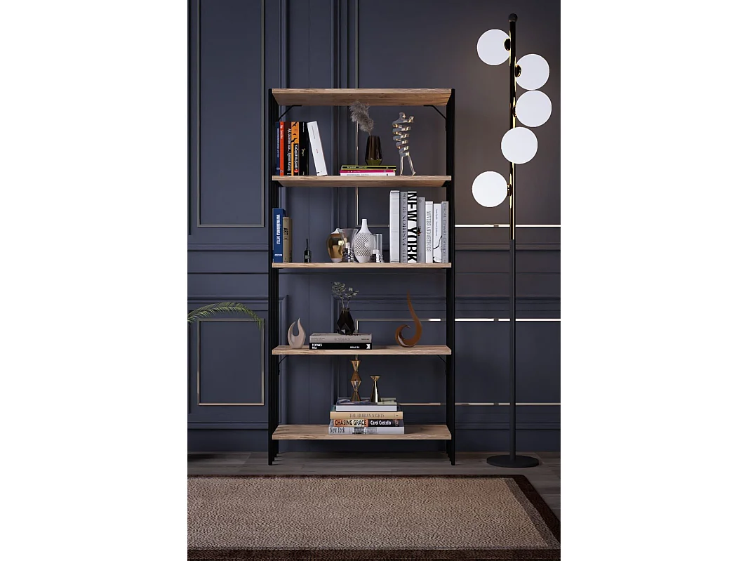 Étagère bibliothèque style industriel Saenus Bois clair et Métal Noir
