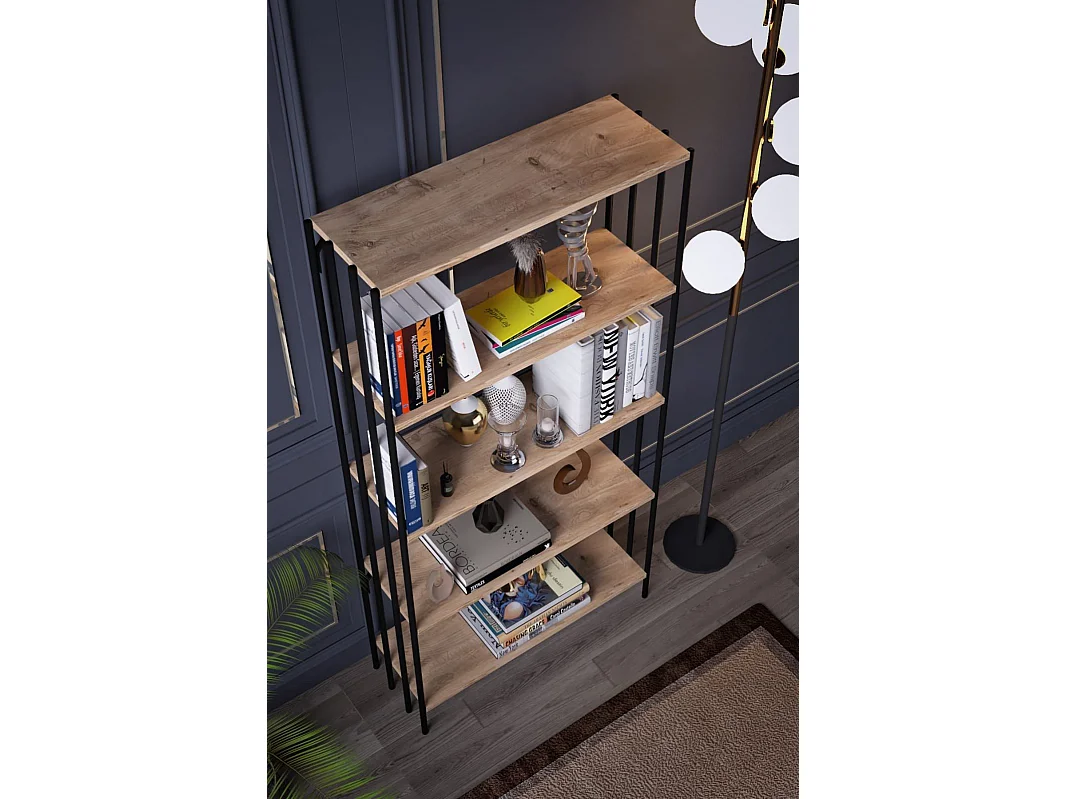 Étagère bibliothèque style industriel Saenus Bois clair et Métal Noir