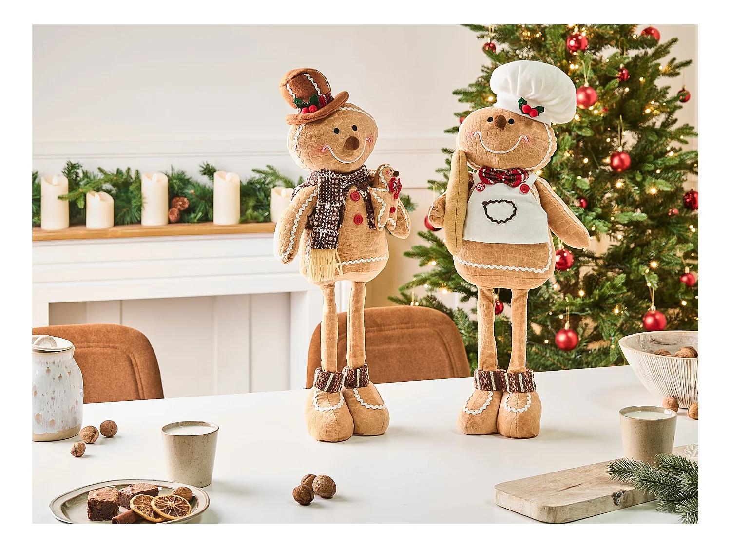 Lot de 2 décorations de Noël EIKEREN Bonhomme de pain d'épice 55 cm Marron