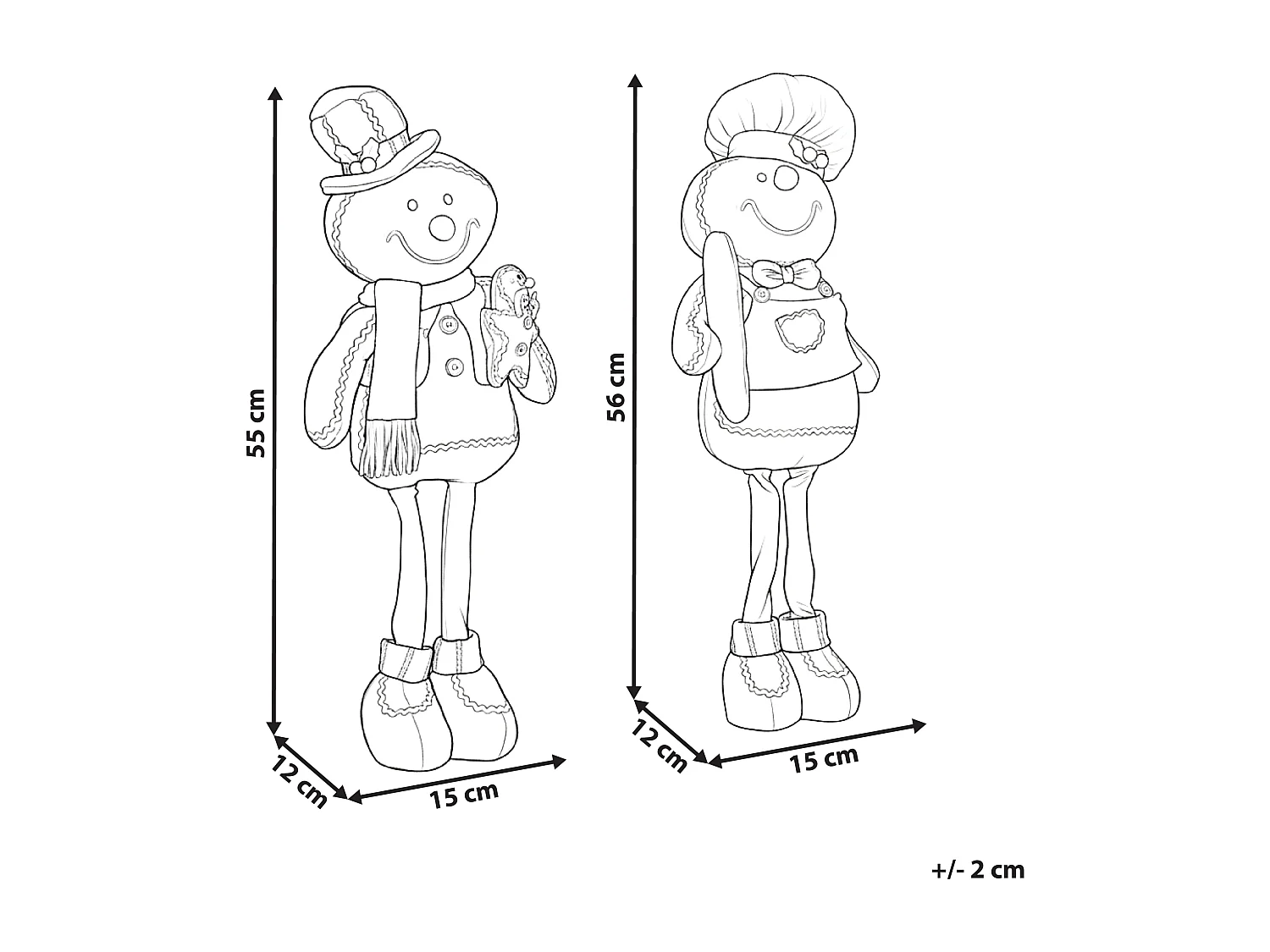 Lot de 2 décorations de Noël EIKEREN Bonhomme de pain d'épice 55 cm Marron