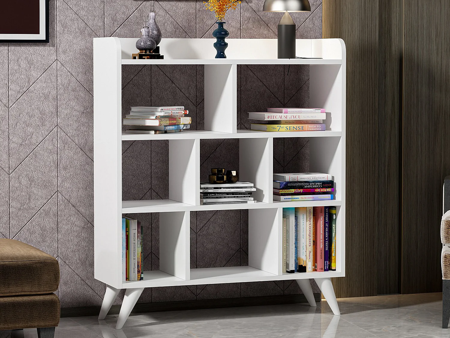Bibliothèque – 90 cm x 105 cm x 30 cm – Blanc – Panneaux de particules mélaminés