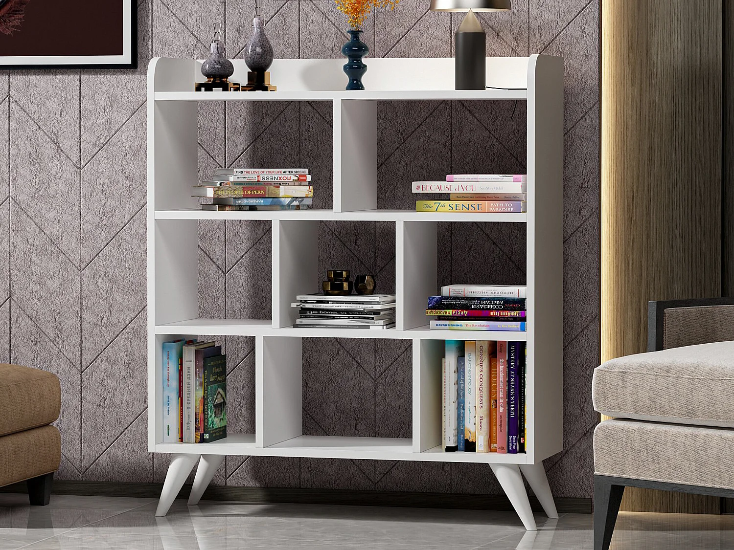 Bibliothèque – 90 cm x 105 cm x 30 cm – Blanc – Panneaux de particules mélaminés