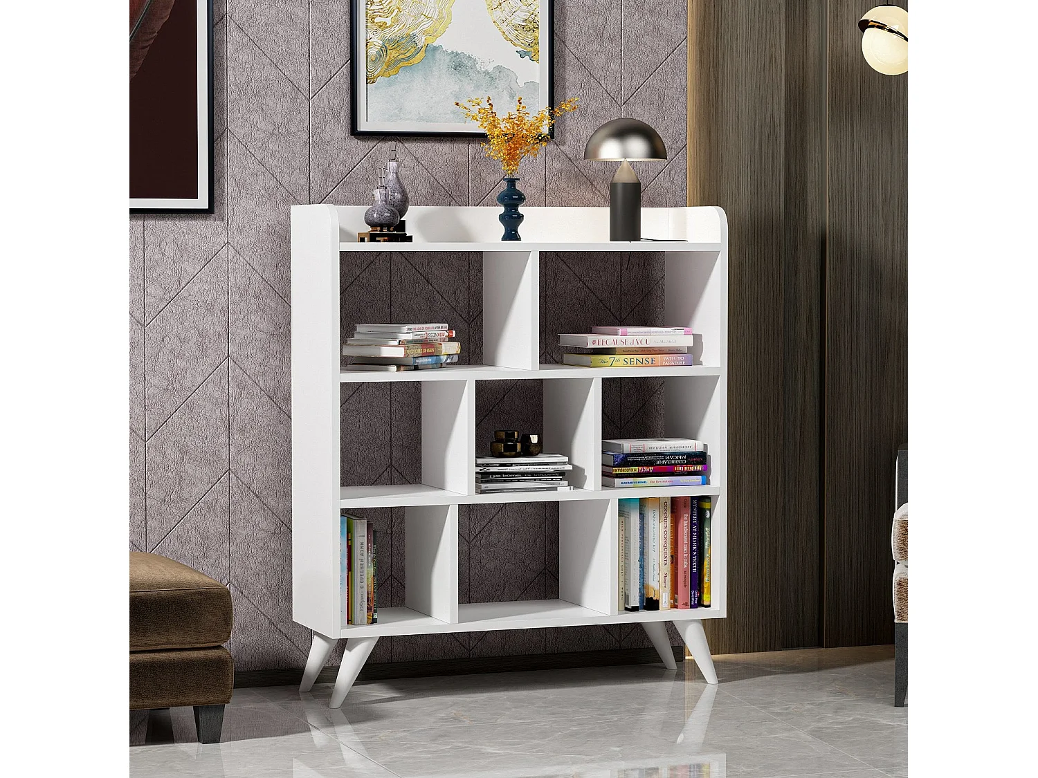 Bibliothèque – 90 cm x 105 cm x 30 cm – Blanc – Panneaux de particules mélaminés