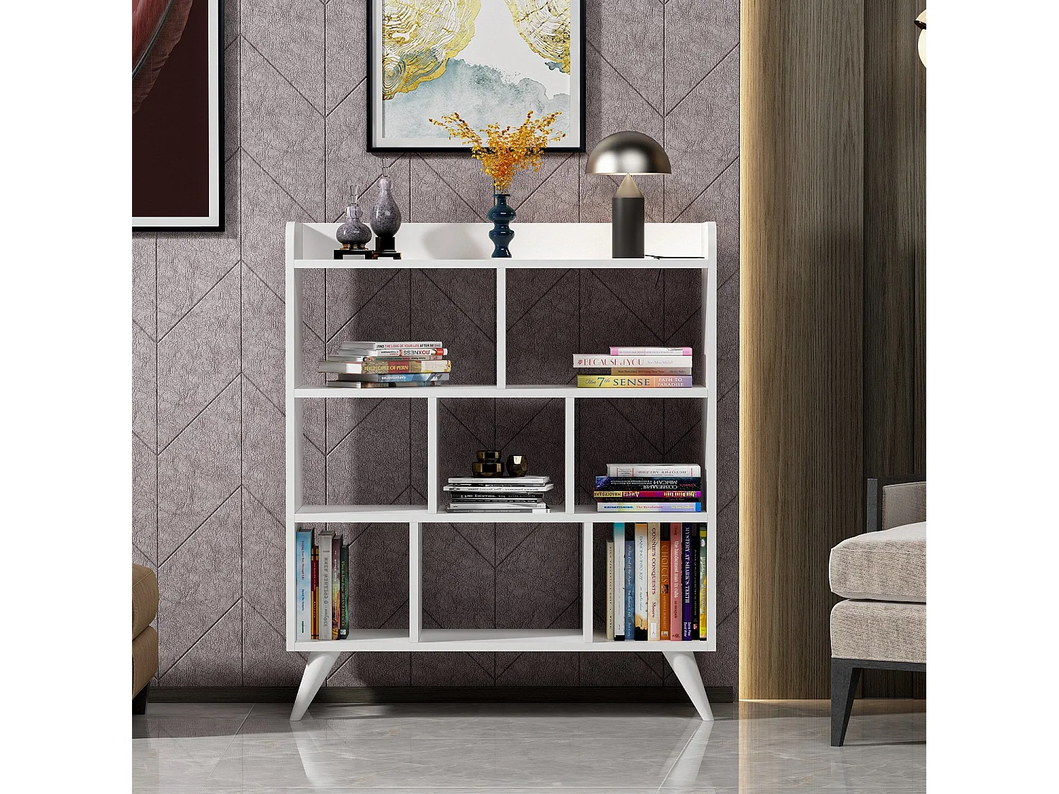 Bibliothèque – 90 cm x 105 cm x 30 cm – Blanc – Panneaux de particules mélaminés
