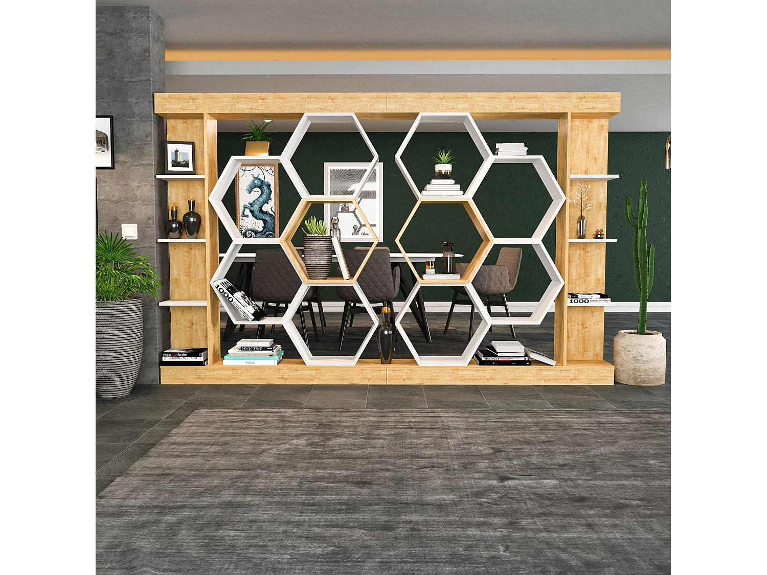 Moderne boekenkast in wit en eikenhout, 140 x 29,6 x 177,4 cm | 100% melamine spaanplaat, 18 mm dik | Stijlvolle opbergruimte voor thuis en