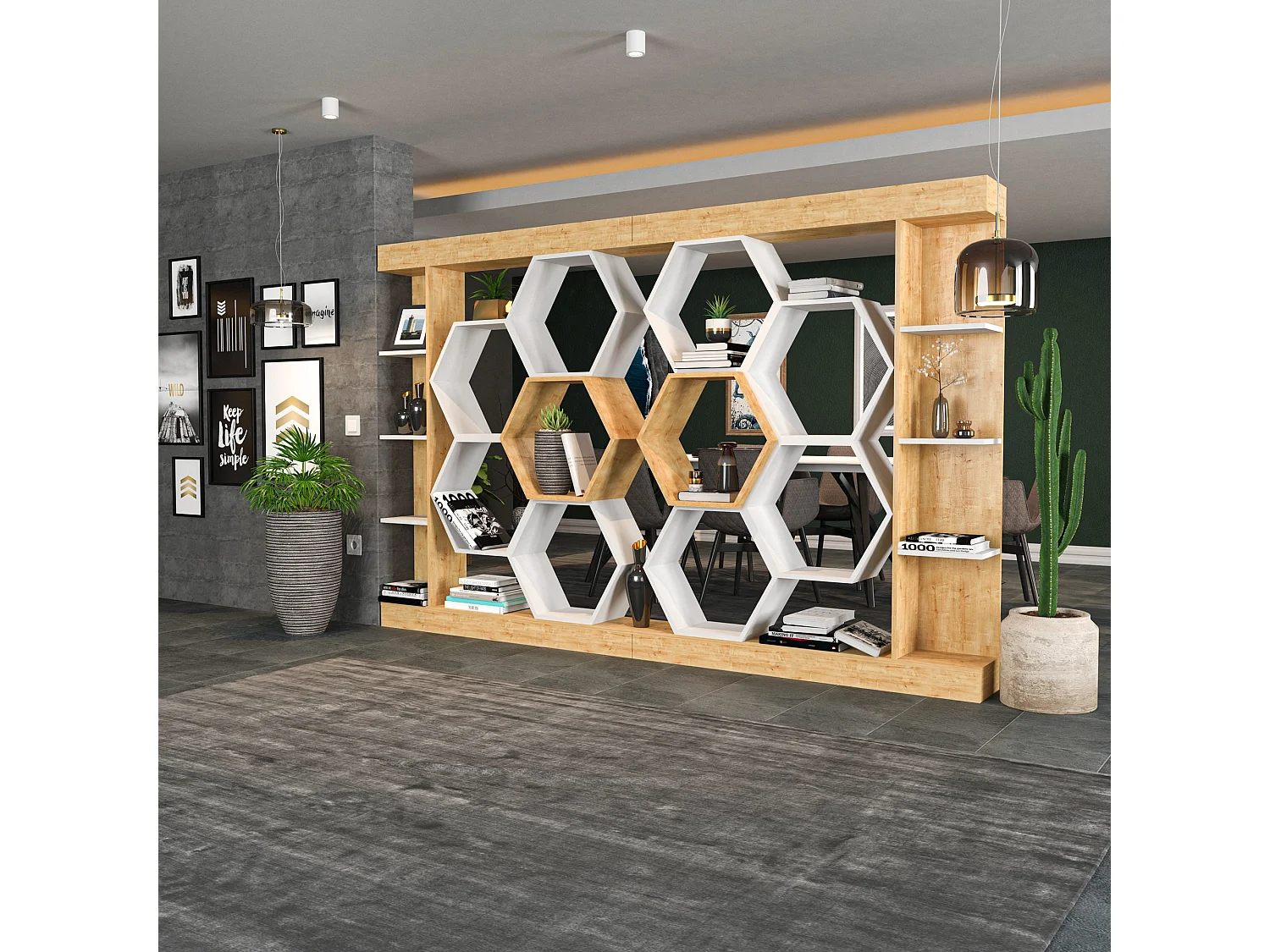 Moderne boekenkast in wit en eikenhout, 140 x 29,6 x 177,4 cm | 100% melamine spaanplaat, 18 mm dik | Stijlvolle opbergruimte voor thuis en