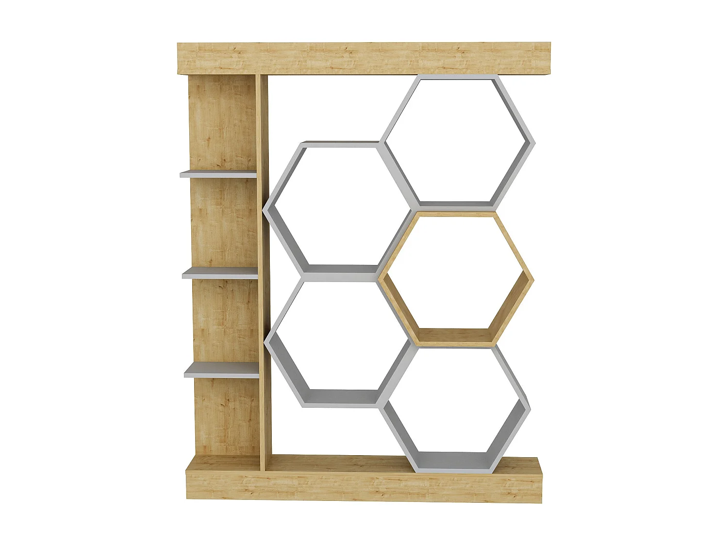 Moderne boekenkast in wit en eikenhout, 140 x 29,6 x 177,4 cm | 100% melamine spaanplaat, 18 mm dik | Stijlvolle opbergruimte voor thuis en