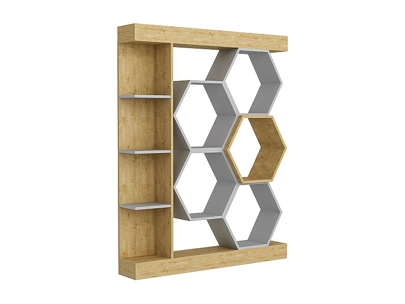 Moderne boekenkast in wit en eikenhout, 140 x 29,6 x 177,4 cm | 100% melamine spaanplaat, 18 mm dik | Stijlvolle opbergruimte voor thuis en