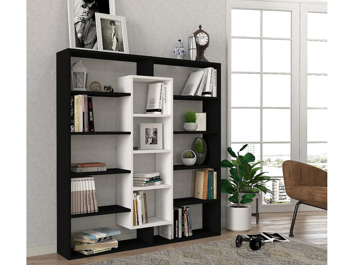 Étagère bibliothéque Alexa H135,7cm Noir et Blanc