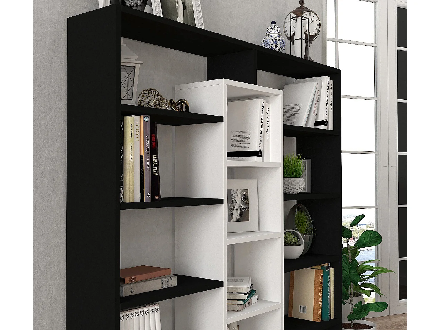 Étagère bibliothéque Alexa H135,7cm Noir et Blanc