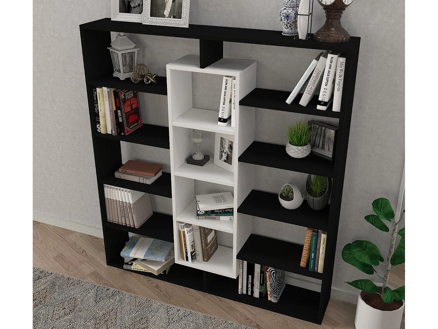 Étagère bibliothéque Alexa H135,7cm Noir et Blanc