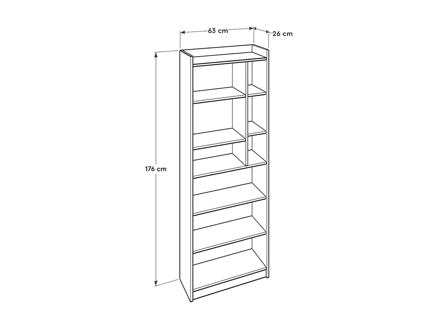 Bibliothèque – 63 cm x 176 cm x 26 cm – Sonomo et Blanc – Panneau de particules mélaminé