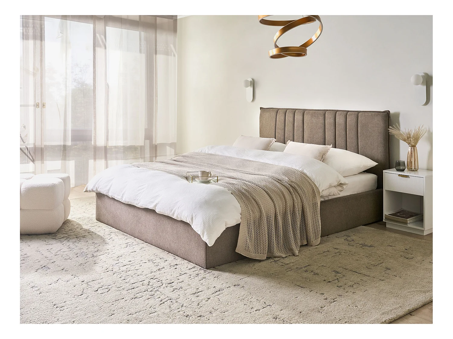 Lit ottoman Tissu TARASCON 160 x 200 cm Taupe