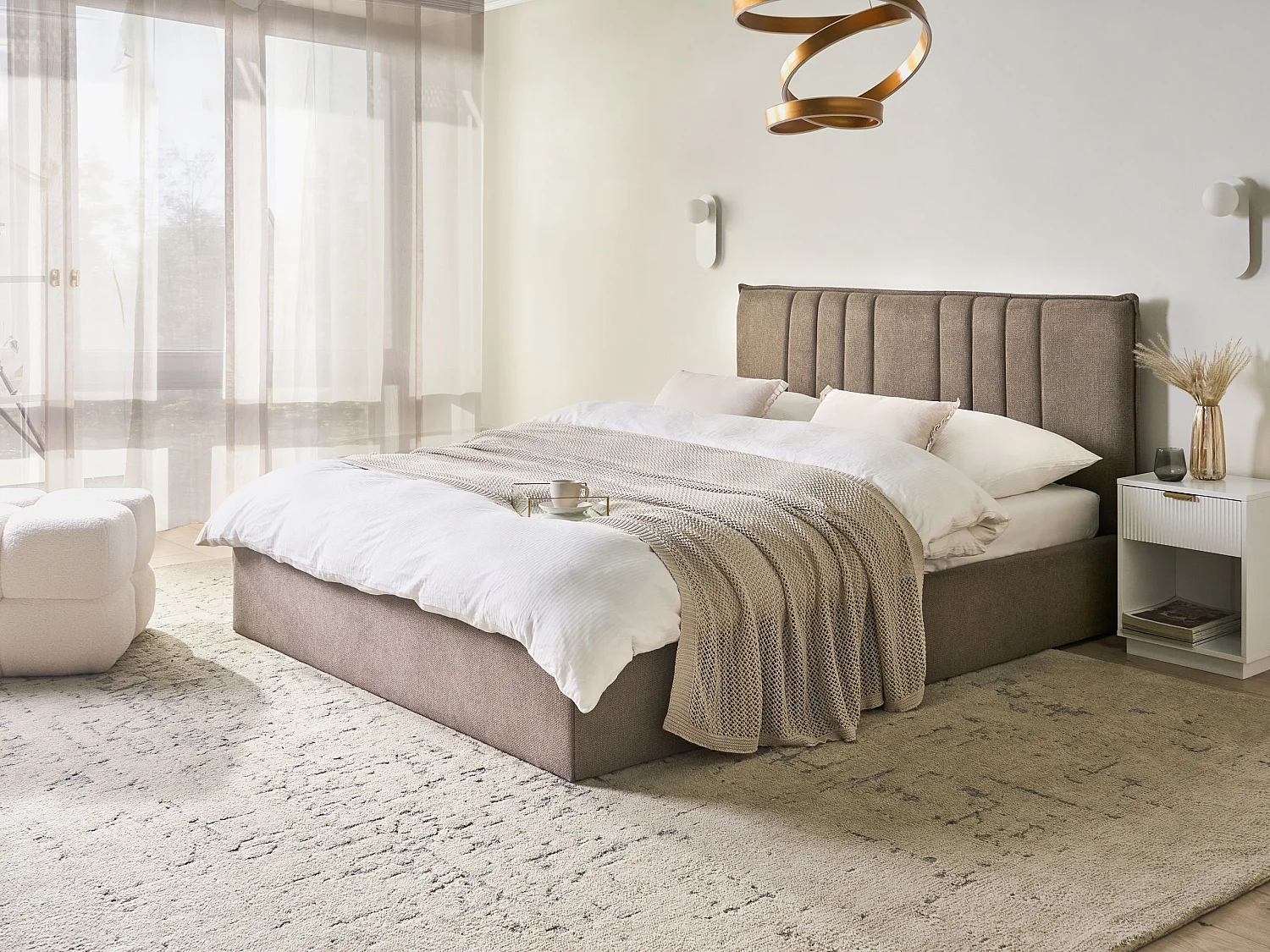 Lit ottoman Tissu TARASCON 160 x 200 cm Taupe