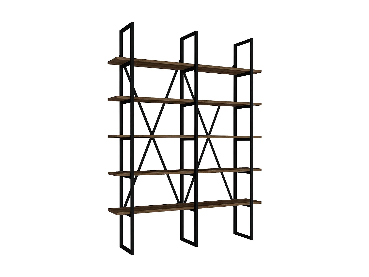 Estantería moderna – 126 x 160 x 26 cm – Nogal y negro – Tablero de partículas y metal