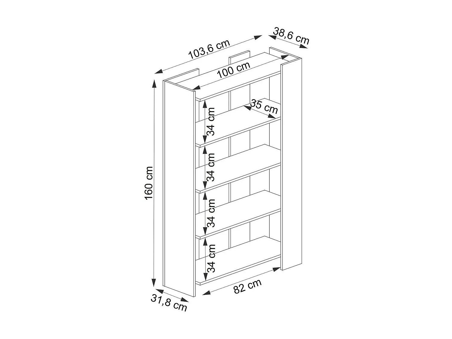 Regał na książki – 103,6 cm x 38,6 cm x 160 cm – szafir i antracyt – płyta wiórowa