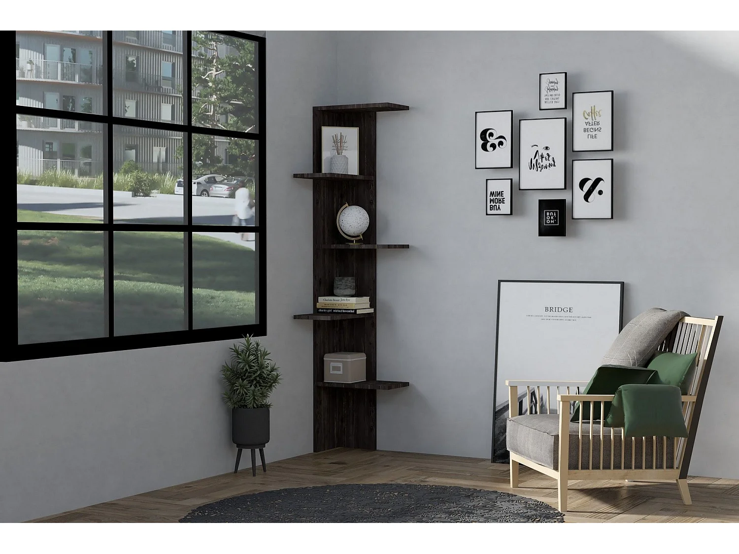 Étagère bibliothèque d'angle Asdi 40x40cm Bois foncé