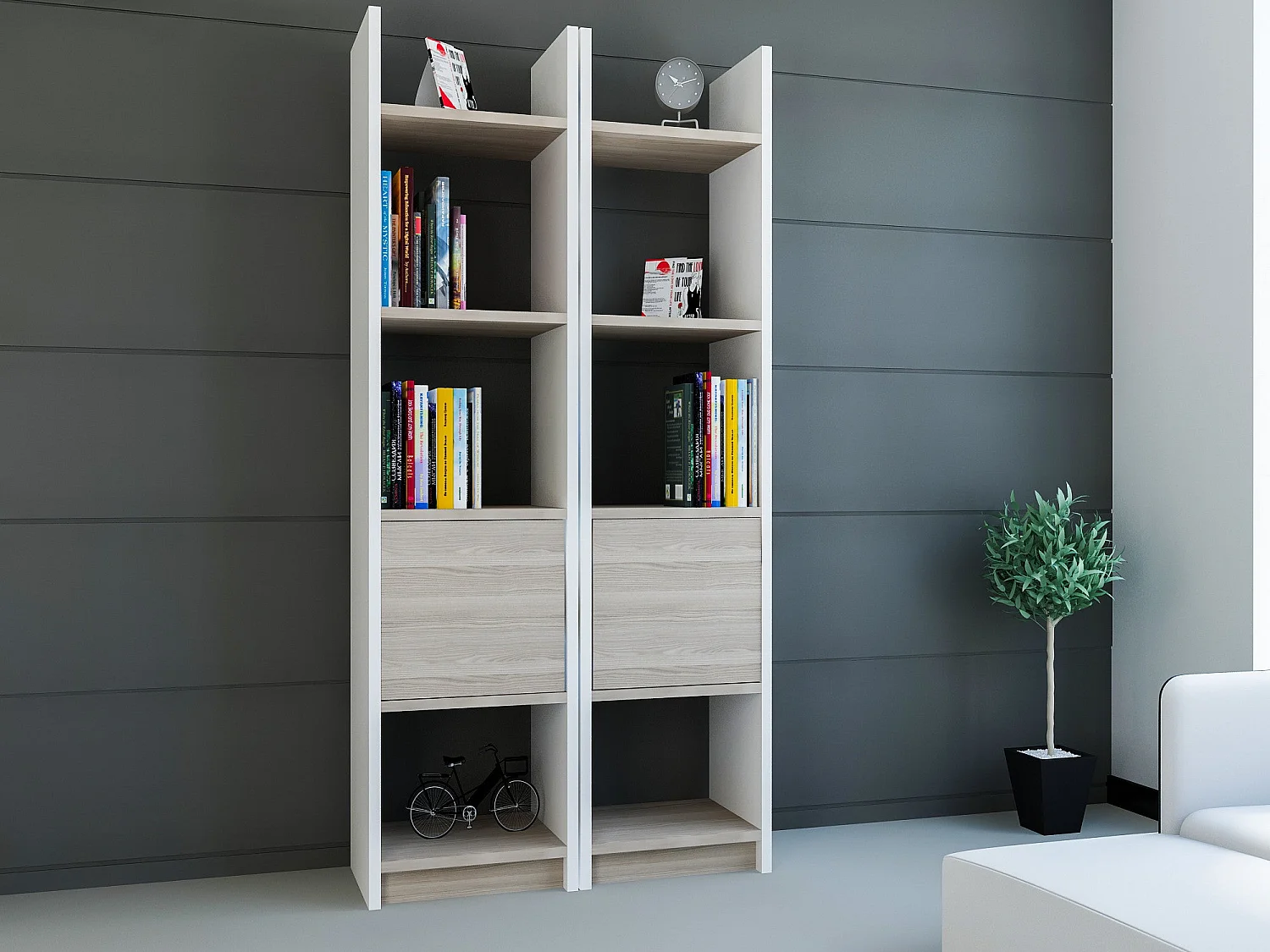 Étagère moderne – 66,2 x 150 x 29,5 cm – Blanc et Cordoba – Panneau de particules mélaminé