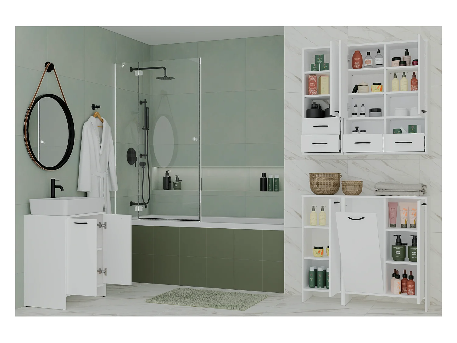 NINA - Armario de baño con 3 estantes y 1 puerta - Blanco