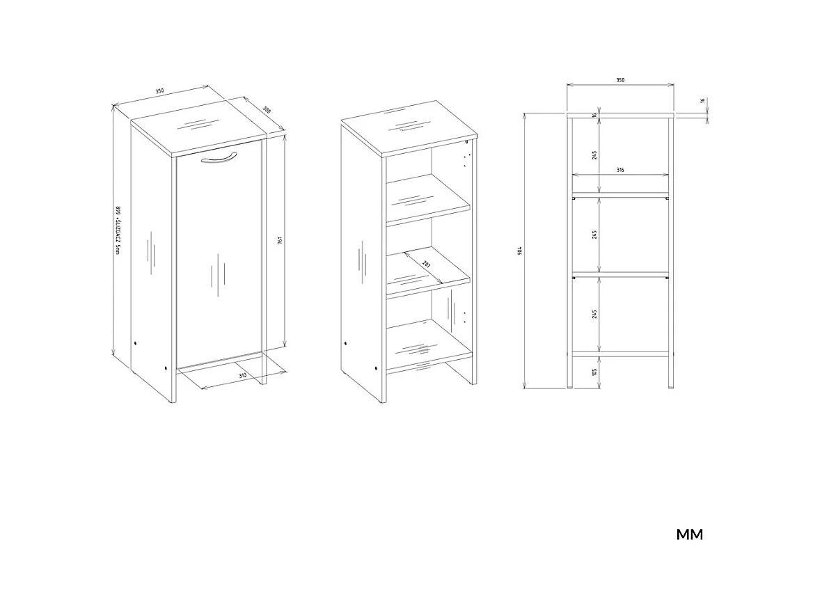 NINA - Armario de baño con 3 estantes y 1 puerta - Blanco