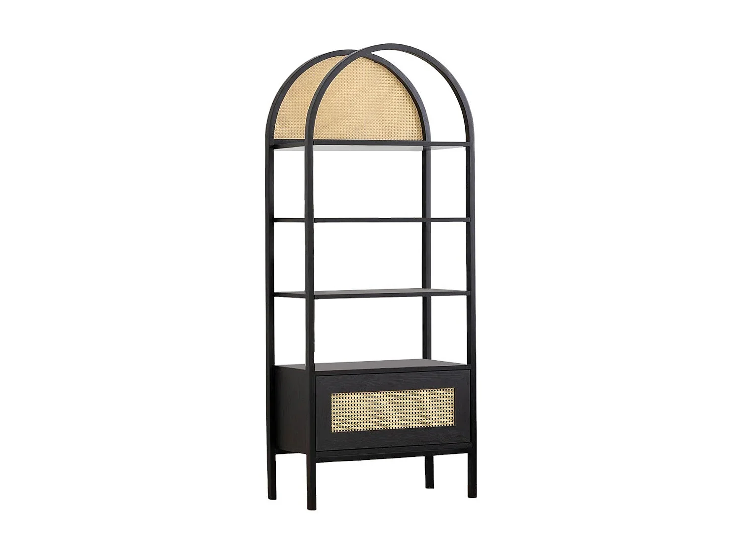 Bibliothèque étagère Fidole L76cm Bois Noir et Cannage Beige